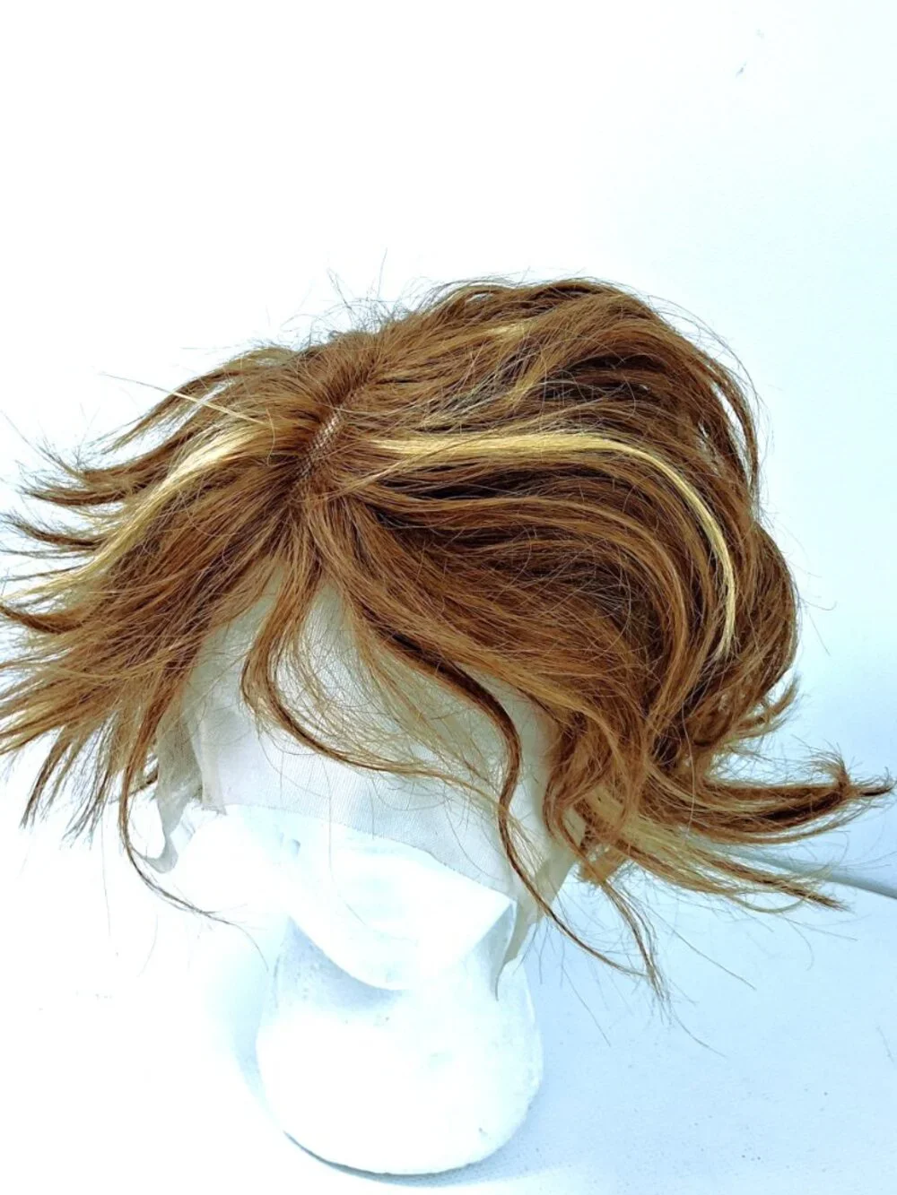 Wig Short Layered Bob Auburn Strawberry Blonde Highlights Lace Front
